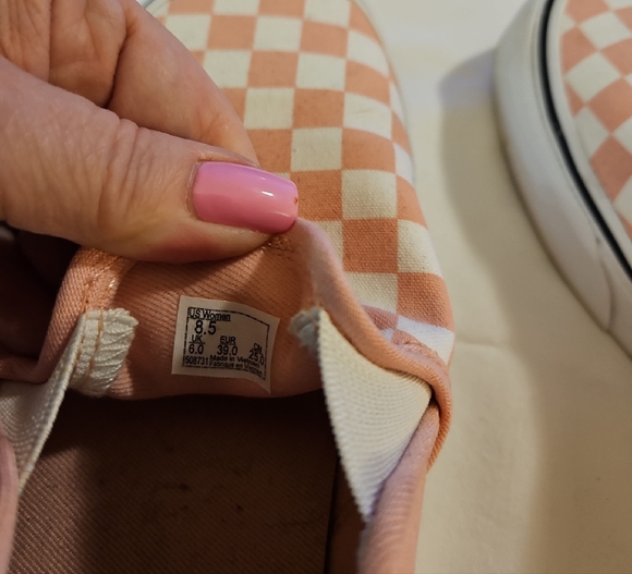 Vans Pink/Peach Checkered Slip-On Sneakers - Picture 4 of 4